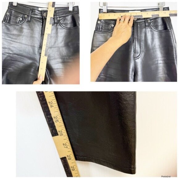 Agolde Recycled Leather 90's Pinch Waist Straight Leg Ankle Pants Detox Black 23 - Picture 5 of 9